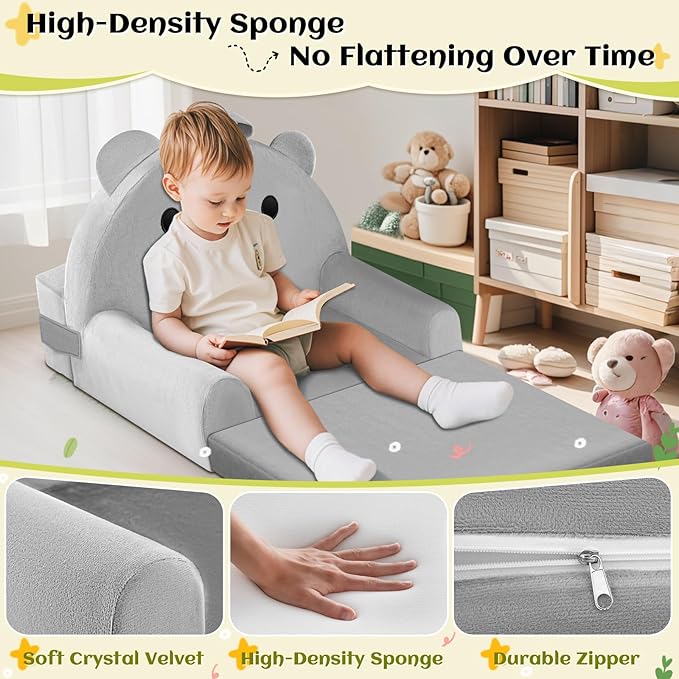 Kids Sofa Bed with Removable Washable Cover & Magic-Tape Backrest – Foldable