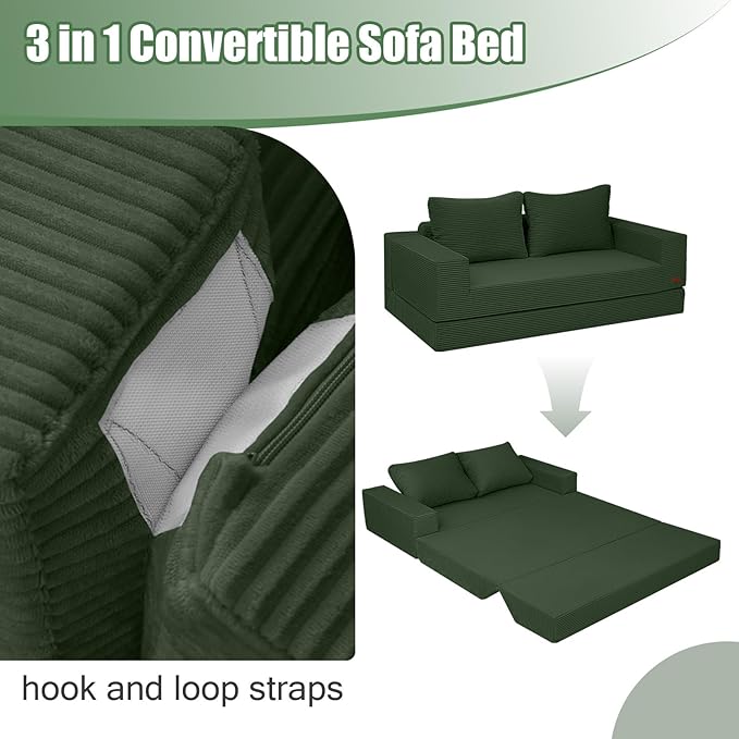 COMAX Convertible Sofa Bed Queen, Corduroy Folding Floor Couch Pull Out Couch