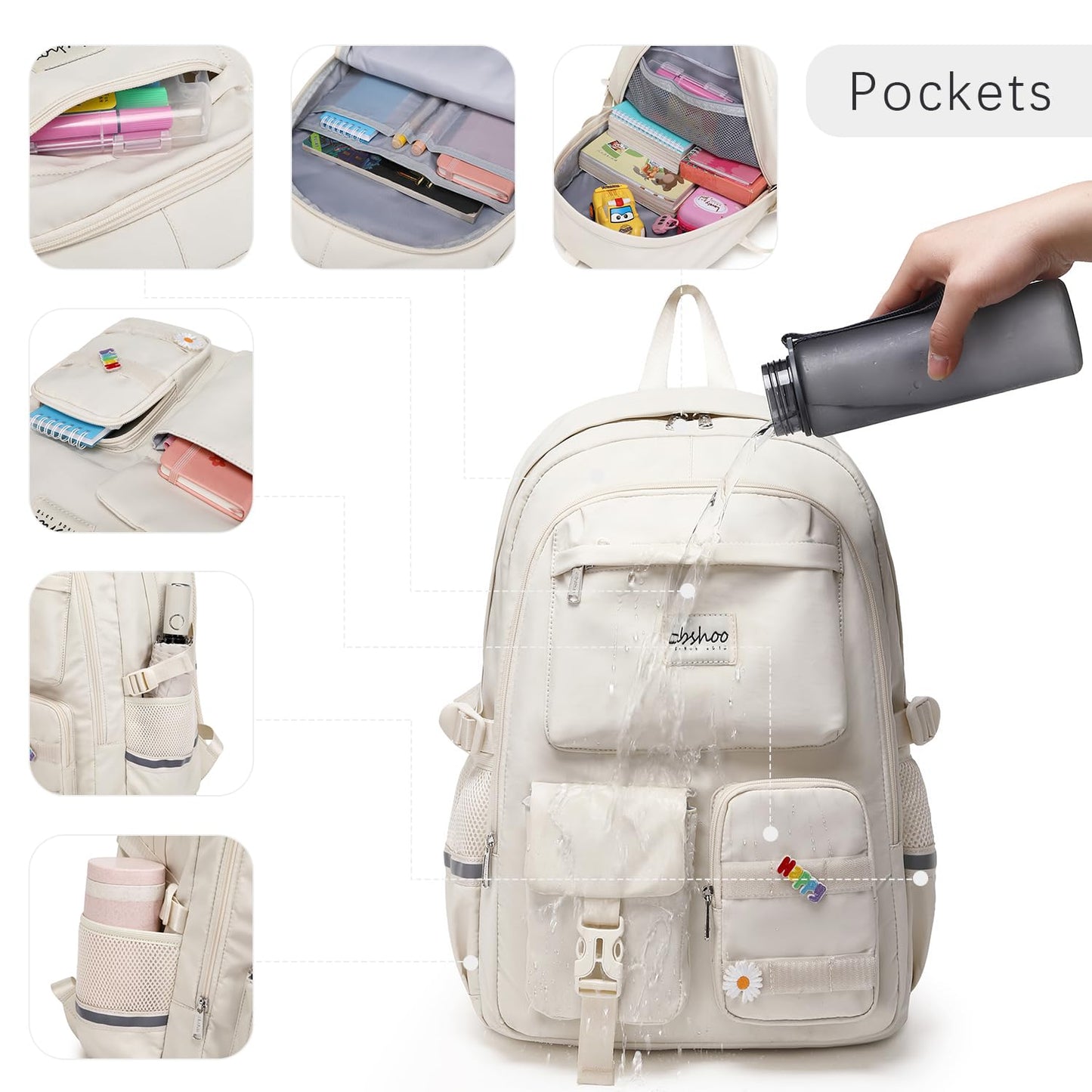 abshoo School Backpack for Girls Bookbag with Lunch Bag Teen Girls School Bag Travel Daypack (Beige)