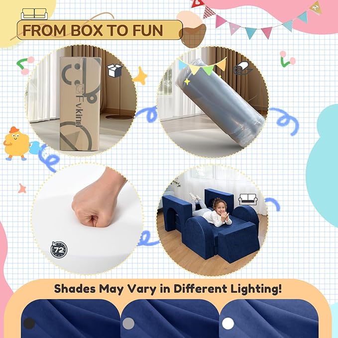 Fvkind 10 Pcs Modular Kids Play Couch, Foam Kids Play Couch