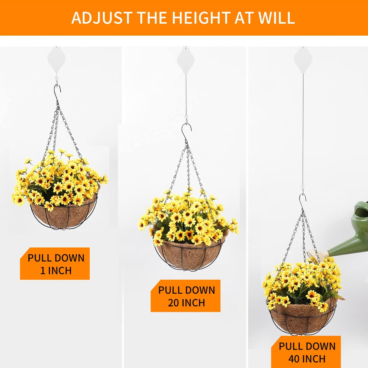 HOGXUAE 4PCS Plant Pulley Retractable Pulley Plant Hanger Hanging Flower Basket Hook Hanger for Garden Baskets Pots and Birds Feeder in Different Height Lower and Raise