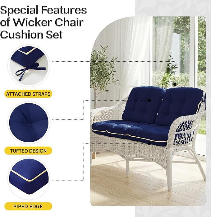 1 MIDDLE ONE Wicker Chair Cushions 3 Pieces Set