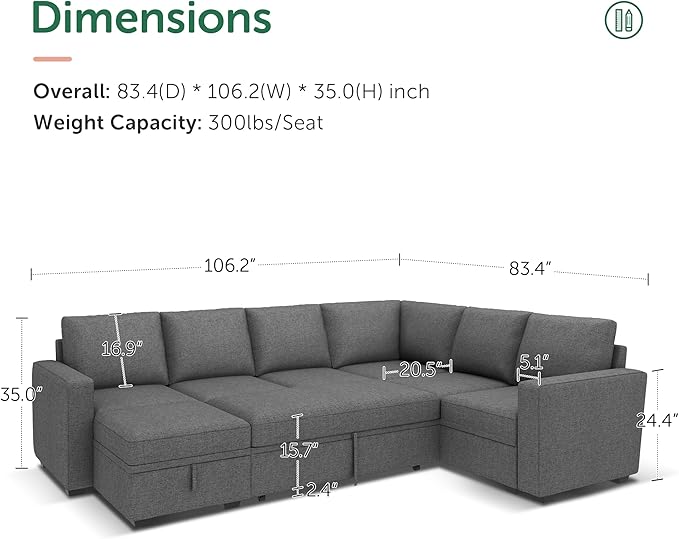 HONBAY Sectional Sleeper Sofa