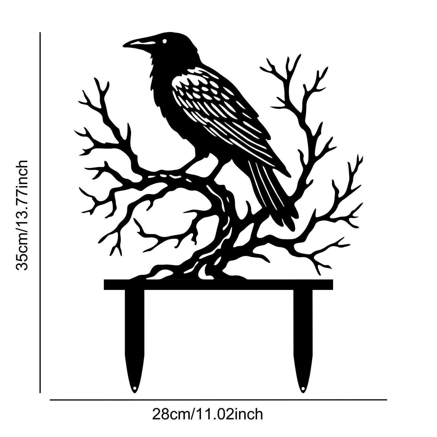 Aucizb Crow Tree Branch Metal Garden Stake Decor-Bird Silhouette Statue Yard Art for Patio,Outside,Lawn,Park,Farmhouse, Halloween Unique Gift (Black)