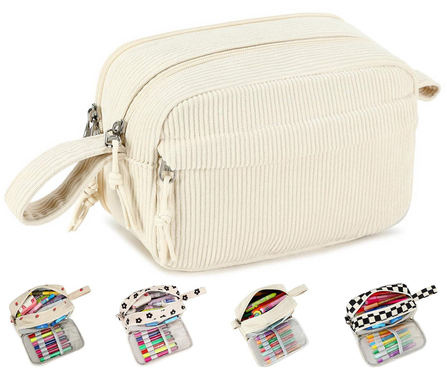 Bluboon Large Capacity Pencil Case Pencil Pouch Pen Case School Supplies Cute Corduroy Pencil Box Pencil Bag for Teen Girls Boys Women Mens Makeup Bag (Beige A)