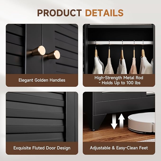 Letaya Armoire Wardrobe Closet, Hanging Rod Clothing Storage Cabinets