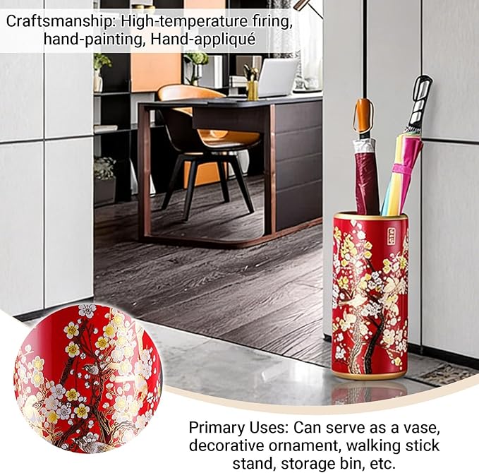 Ceramic Umbrella Stand Umbrella Holder for Entryway Hand-Made Umbrella Stand Barrels Umbrella Holder Cane Floor Standing Vase Ceramic Storage Bucket for Home Office Entrance Indoor.(Cyan211)