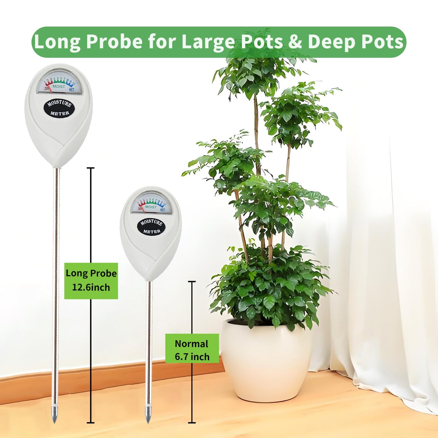 Censinda Soil Moisture Meter, 2 Pack Long Probe Soil Moisture Monitor for House Plants, Soil Hygrometer Moisture Sensor for Indoor & Outdoor, Garden, Farm, Lawn Plant Care, No Battery Needed(White)