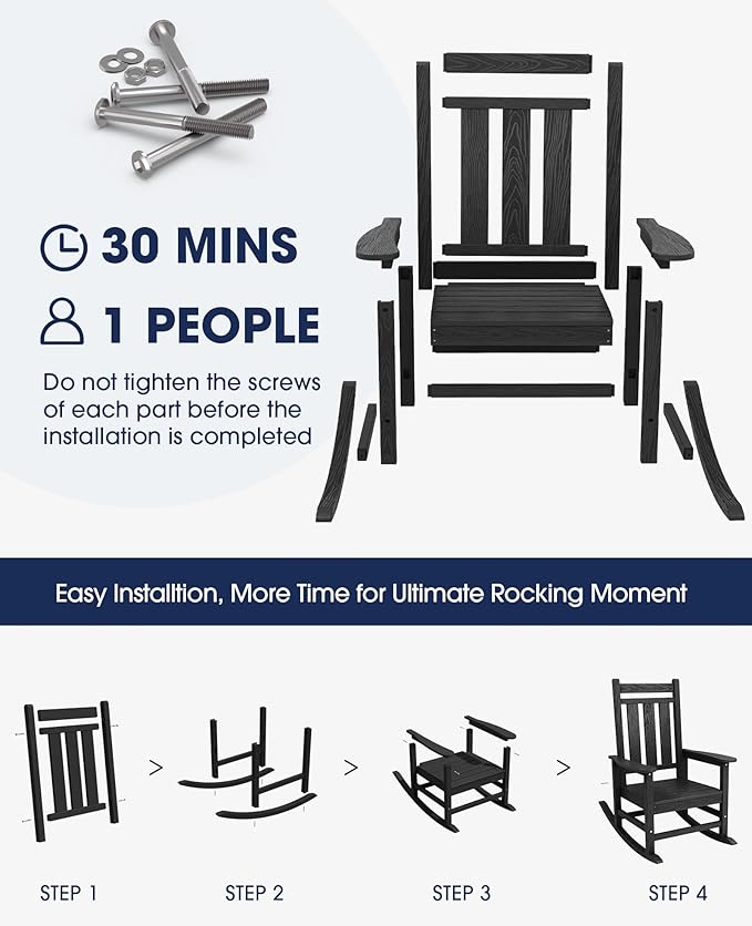 KINGYES Oversized Outdoor Rocking Chair Set of 4, All-Weather Patio Rocking