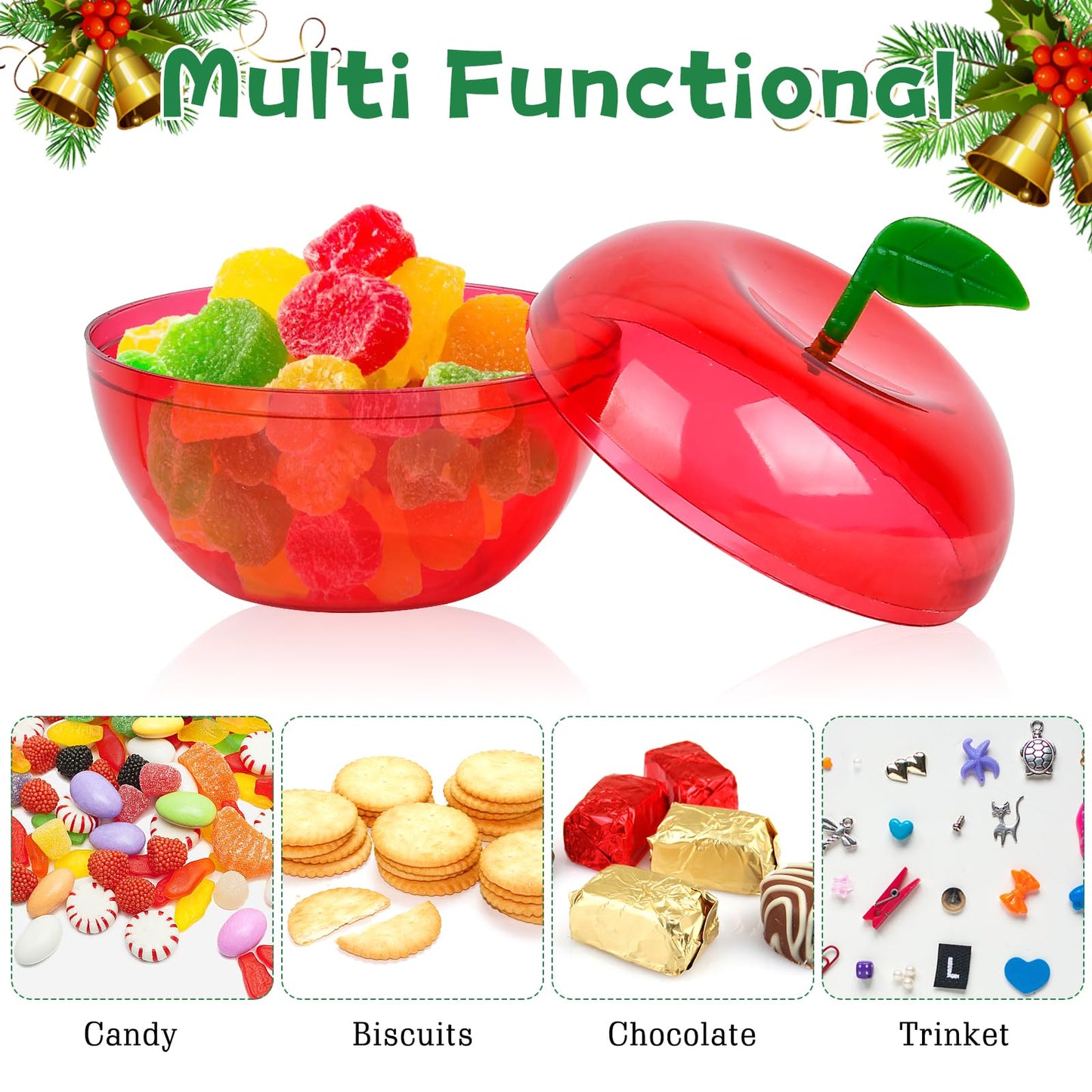 Elesunory 50 Pcs Plastic Apple Container, Mini Red Clear Apples Container, Apples Decorations for Christmas, Party, Halloween, Teacher Gifts, Back to School, Wedding, Valentine, Candy