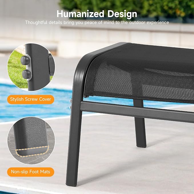 ONBRILL Outdoor Ottoman Foot Rest Set of 2, Textilene Fabric Outdoor Footstool