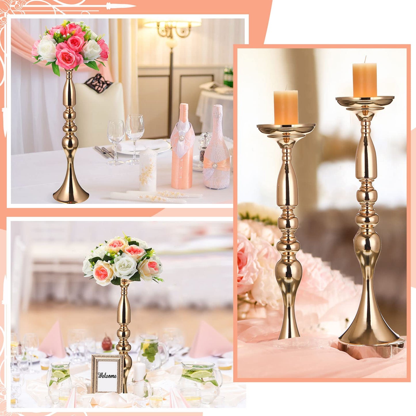 Rtteri 24 Pcs 20 Inch Tall Wedding Flower Stand Wedding Centerpieces for Table Metal Centerpiece Stand Flower Vase Floral Arrangement Holders for Reception Birthday Party Hotel Home Decoration (Gold)