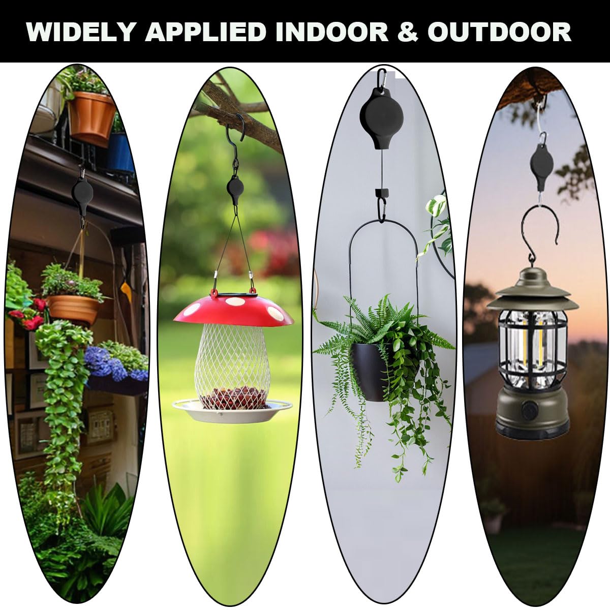 Retractable Plant Hanger with Carabiners for Watering, Auto Lock Plant Pulleys for Hanging Plants Garden Baskets Pots,Birds Feeder,Easy to Raise and Lower, 2.2-33lb Heavy Duty Plant Pulley Hangers