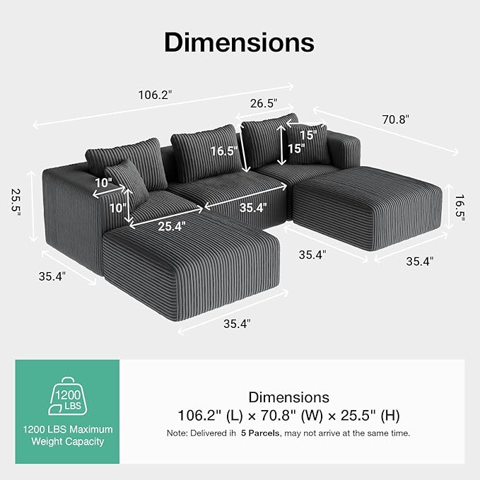 Novilla 106" Modular Sectional Sofa, Modern Cloud Sectional Couch
