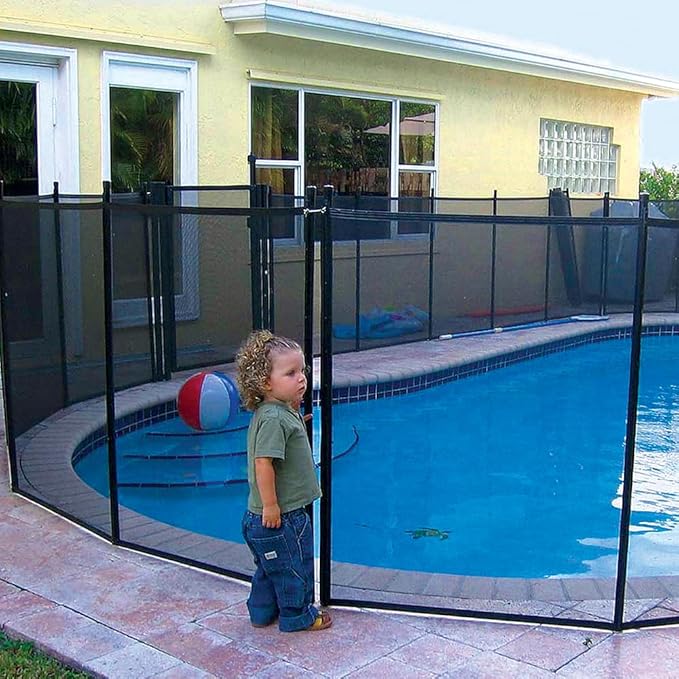 WaterWarden Pool Safety Fence 4' x 12', UL Certified to ASTM F2286 Safety Standards, Removable, Easy DIY Installation, Black Protective Mesh Netting with Black Frames