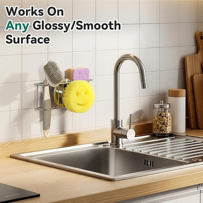 3-IN-1 Multiuse Sponge Holder for Kitchen Sink, Sponge Caddy for Scrub