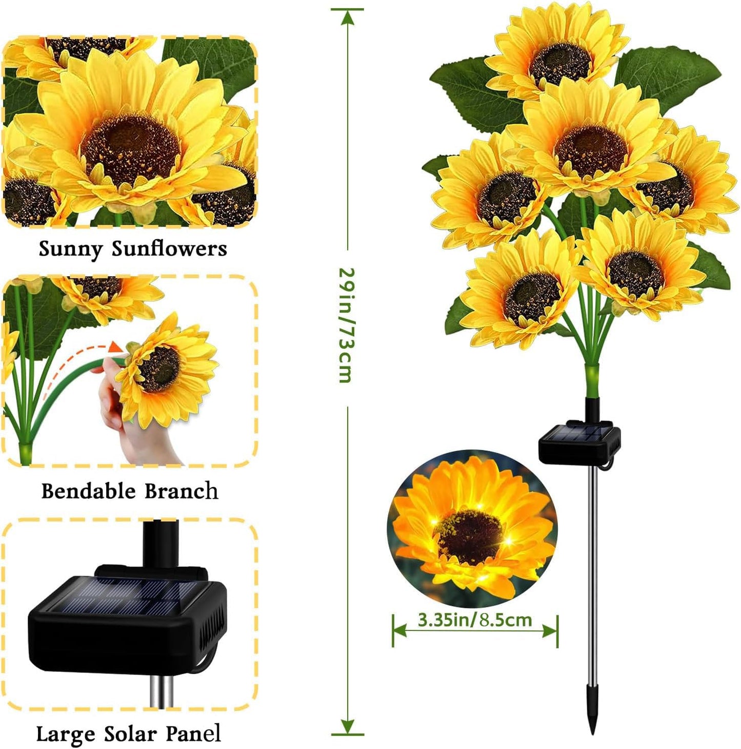VOOKRY Solar Lights Outdoor, 4 Pack with 24 Sunflower Lights, Waterproof Solar Flowers Garden Decor, Birthday Gifts for Mom Women Grandma, Sunflowers Yard Decoration for Lawn Backyard Patio Flowerbed