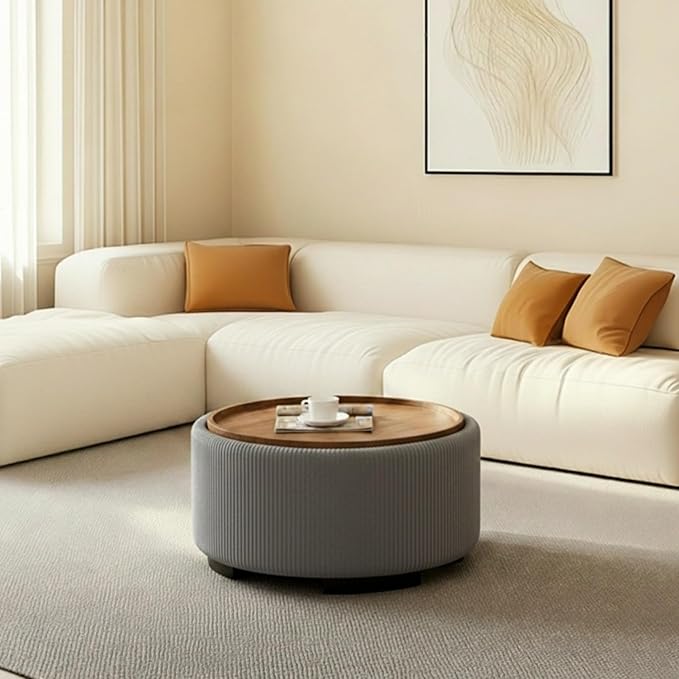 29.5 Inch Round Storage Ottoman Coffee Table, Modern Circle Coffee Table