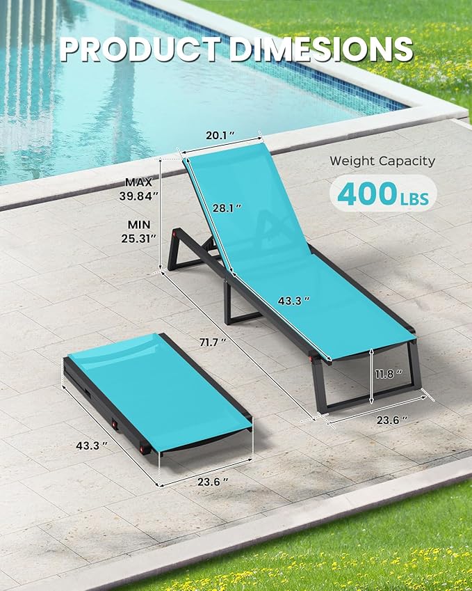 Aluminum Chaise Lounge Chair Outdoor, Foldable& No Assembly Patio Pool Lounge