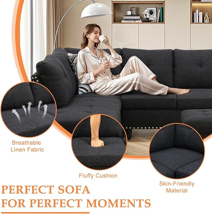 Wakefit Sectional Sofa Couch, Modern 4-Seaters Living Room Furniture Sets
