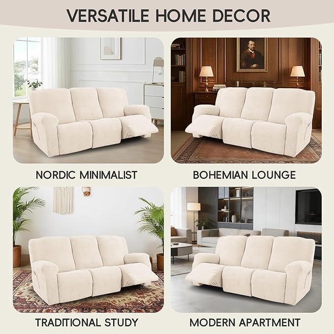 5-Piece Recliner Sofa Covers, Stretch Geometric Strokes Jacquard Recliner Sofa