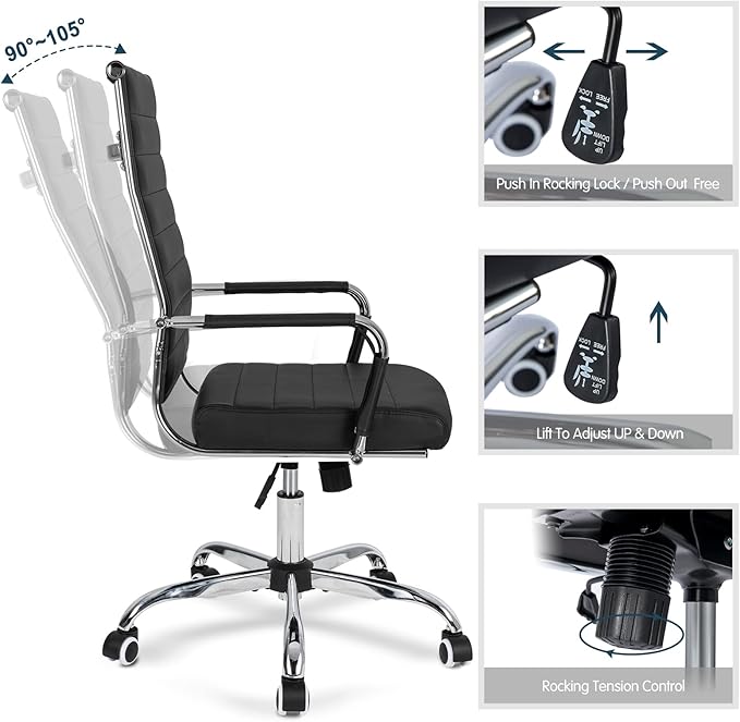 Home Office Chair Ribbed, Modern Leather Conference Room Chairs, Ergonomic