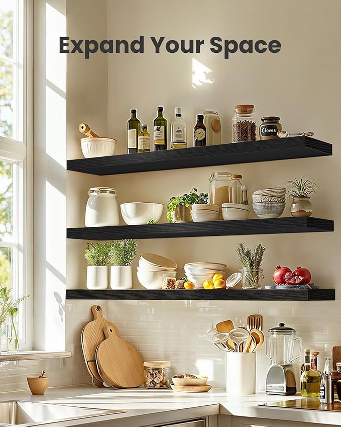 AMADA HOMEFURNISHING 47.2" L Floating Shelves, Wall Shelves Set of 3