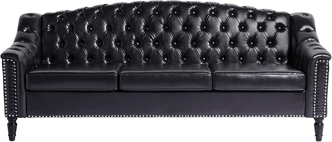 LEVNARY Mid-Century Modern Leather Couch, Chesterfield Sofa Sleeper Settee