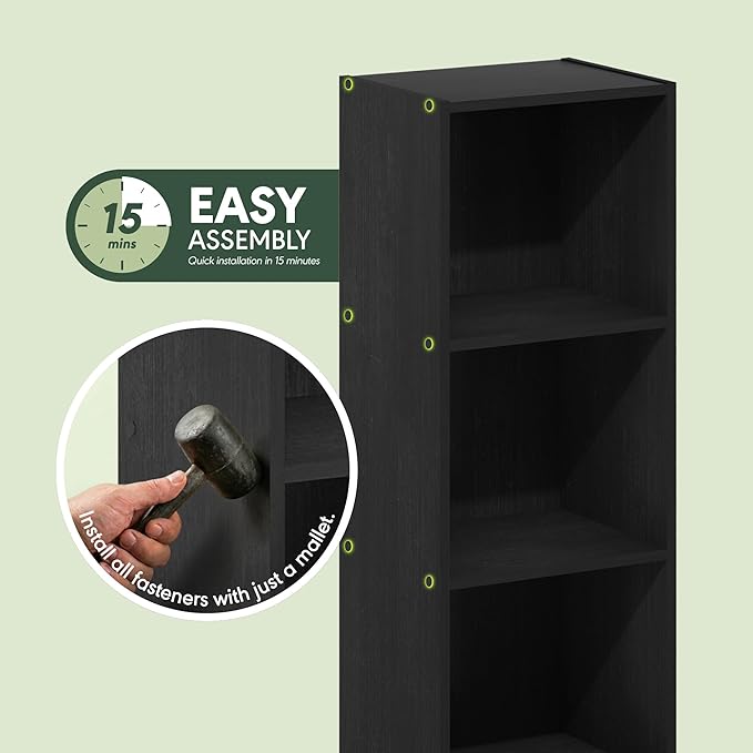 Furinno Pasir 3-Tier No Tool Assembly Open Shelf Bookcase