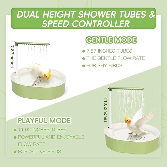 Automatic Parakeet Bird Bath for Cage Large Parrot Shower Bath with Adjustable Water Flow Bird Shower Fountain Indoor Bathtub Stainless Perch Bird Cage Accessory for Birds Cockatiel Conure Budgie