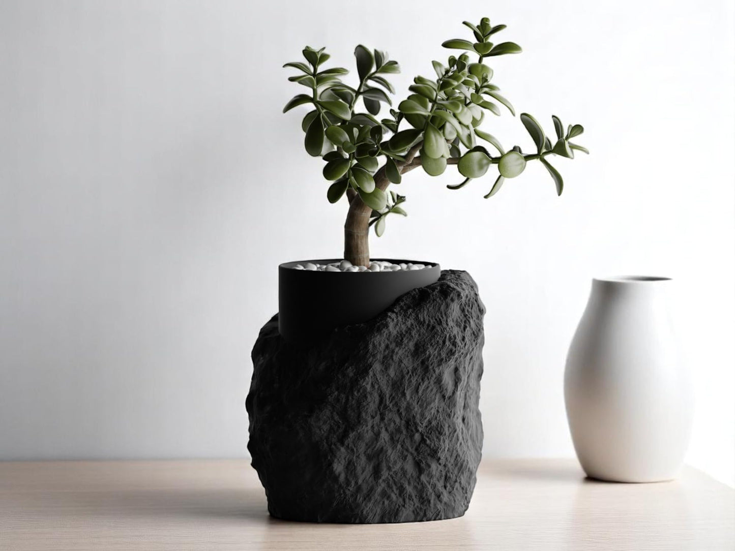 Gallery of Drip Realistic Stone-Inspired Garden Rock Planter – Unique Succulent and Indoor Plant Pot – Modern Flower and Outdoor Planters for Shelf Decor & Gifts (Black)