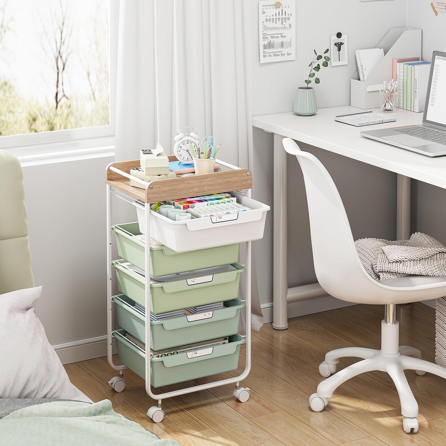 APEXCHASER Utility Cart with 5 Drawers,Rolling Storage Cart for Crafters Artists Kids Teacher Student Storage Arts Crafts & Sewing Study Supplies in Craft Room Dorm Classroom Kids Room-Green