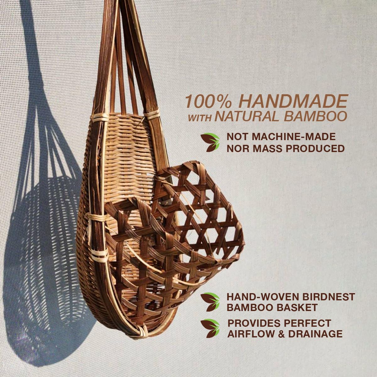 PANWA Handmade 100% Thai Bamboo Hanging Orchid Basket – 4 Inch Set of 3 for Mom & Spring Seasonal Decoration