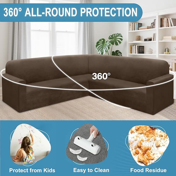 HDCAXKJ Corner Sectional Couch Covers Velvet Stretch L Shape Sofa Cover Soft