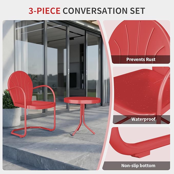 3 Piece Bistro Set, Anti-Rust Table and Chairs Set of 2, Waterproof Retro Metal