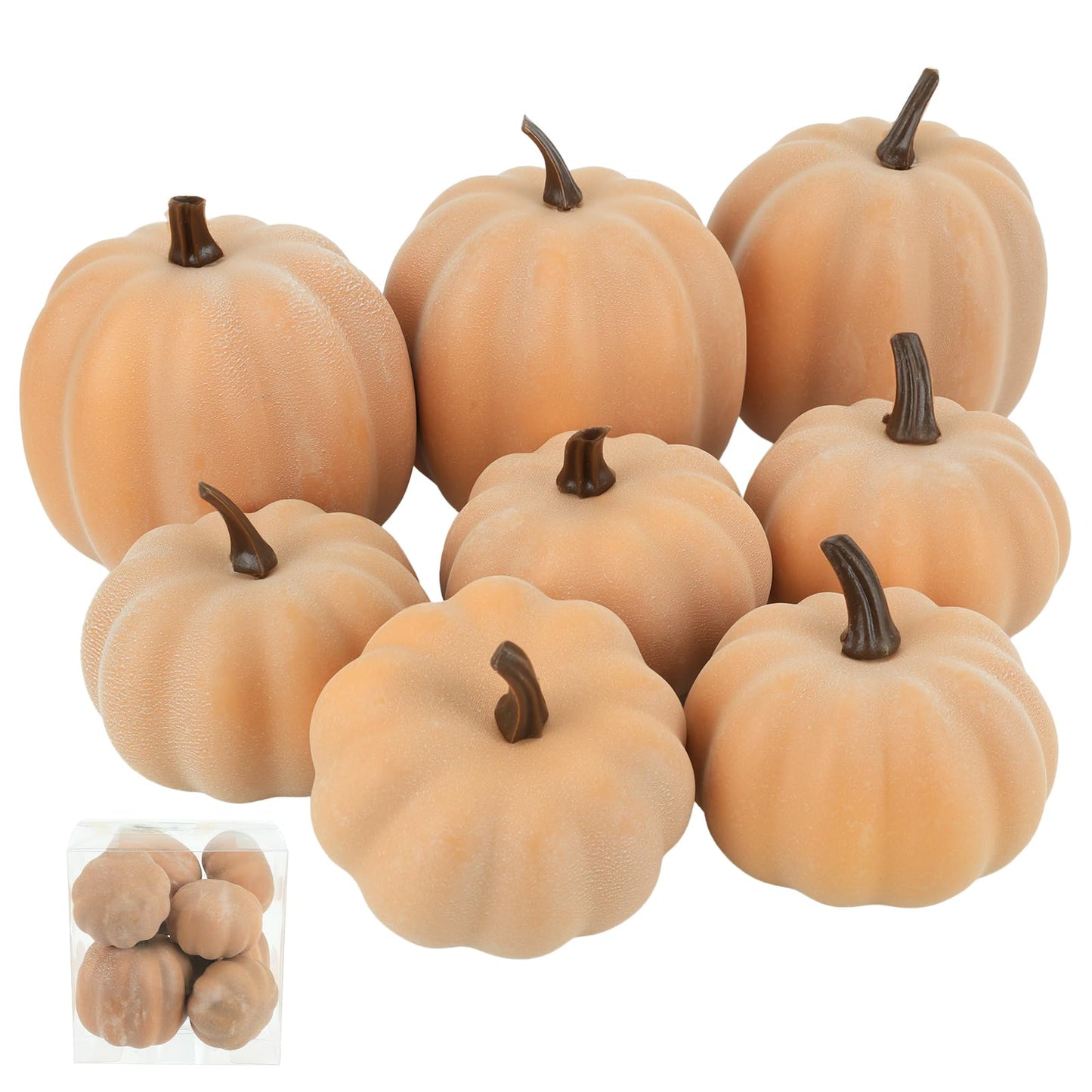 Ghrdopy Fake Pumpkins, 8 Pcs Orange Artificial Pumpkins, Plastic Pumpkins for Thanksgiving Party Table Centerpiece Autumn Home Decoration-C