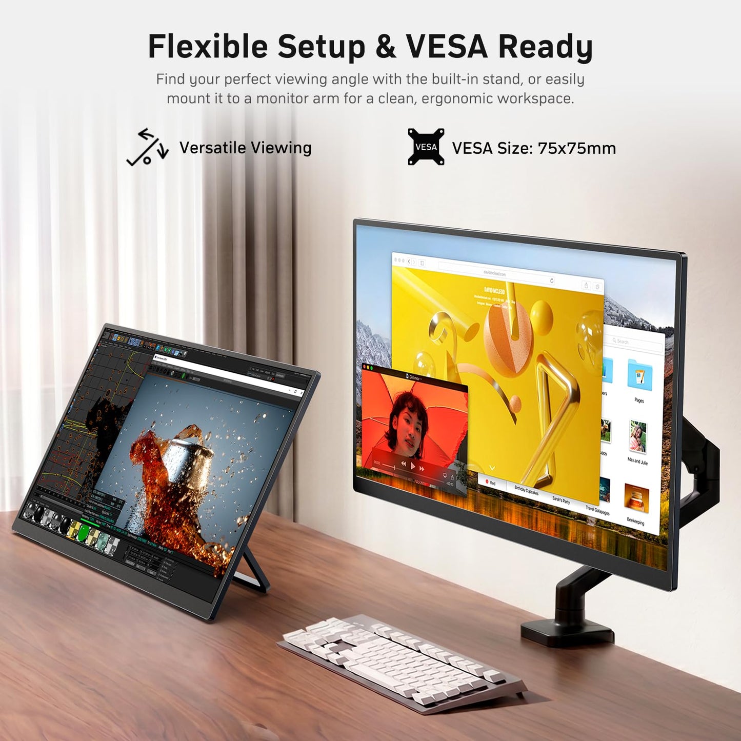 MNN 23.8'' Portable Monitor 100Hz 1080P IPS, Ultra Slim Metal Body with Built-in Kickstand & Dual Speakers, USB-C HDMI External Display for Laptop PC Phone PS5 Xbox Switch, Home Office Gaming Monitor