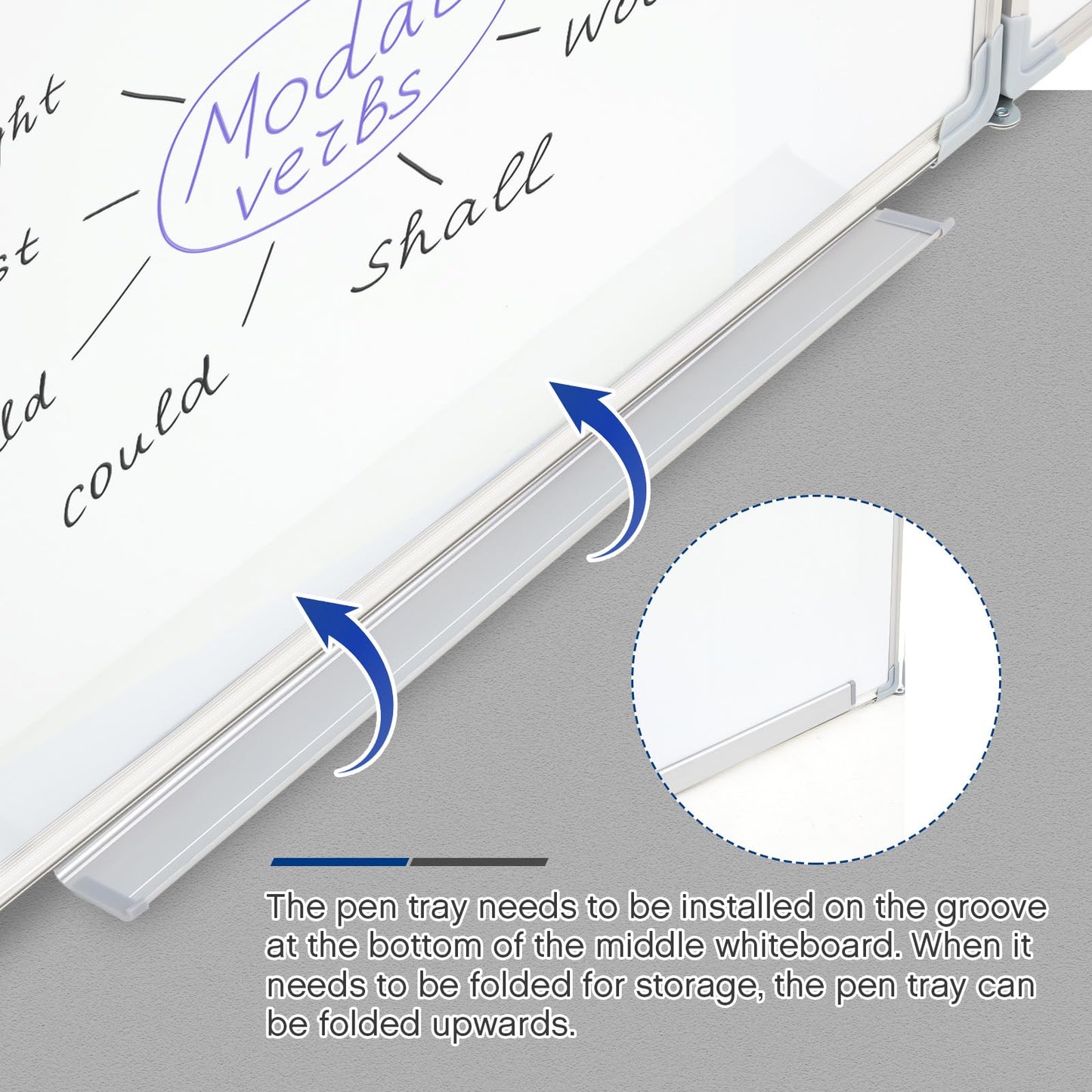 AmazingSpark 72" x 24" Foldable Whiteboard Dry Erase Board Large Tri Folding Whiteboard Magnetic Dry Erase Board, Wall Aluminium Frame and Flip Out Pen Tray for Office, Home
