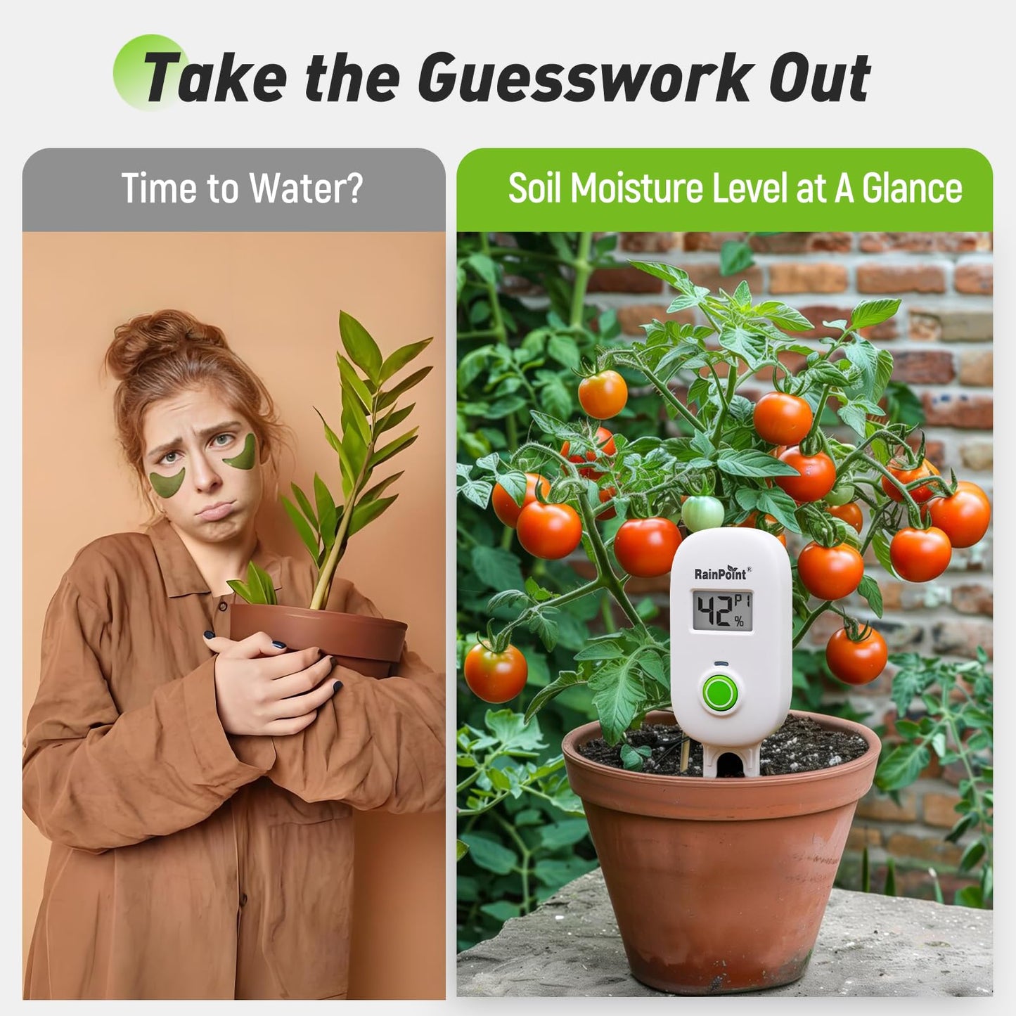 RAINPOINT Smart Digital Wireless Plant Moisture Meter Houseplant Indoor,WiFi Hub Needed,Capacitive Probe,Leave-in Soil Hygrometer Sensor,Real-time Monitor Humidity Tester Outdoor Gardening