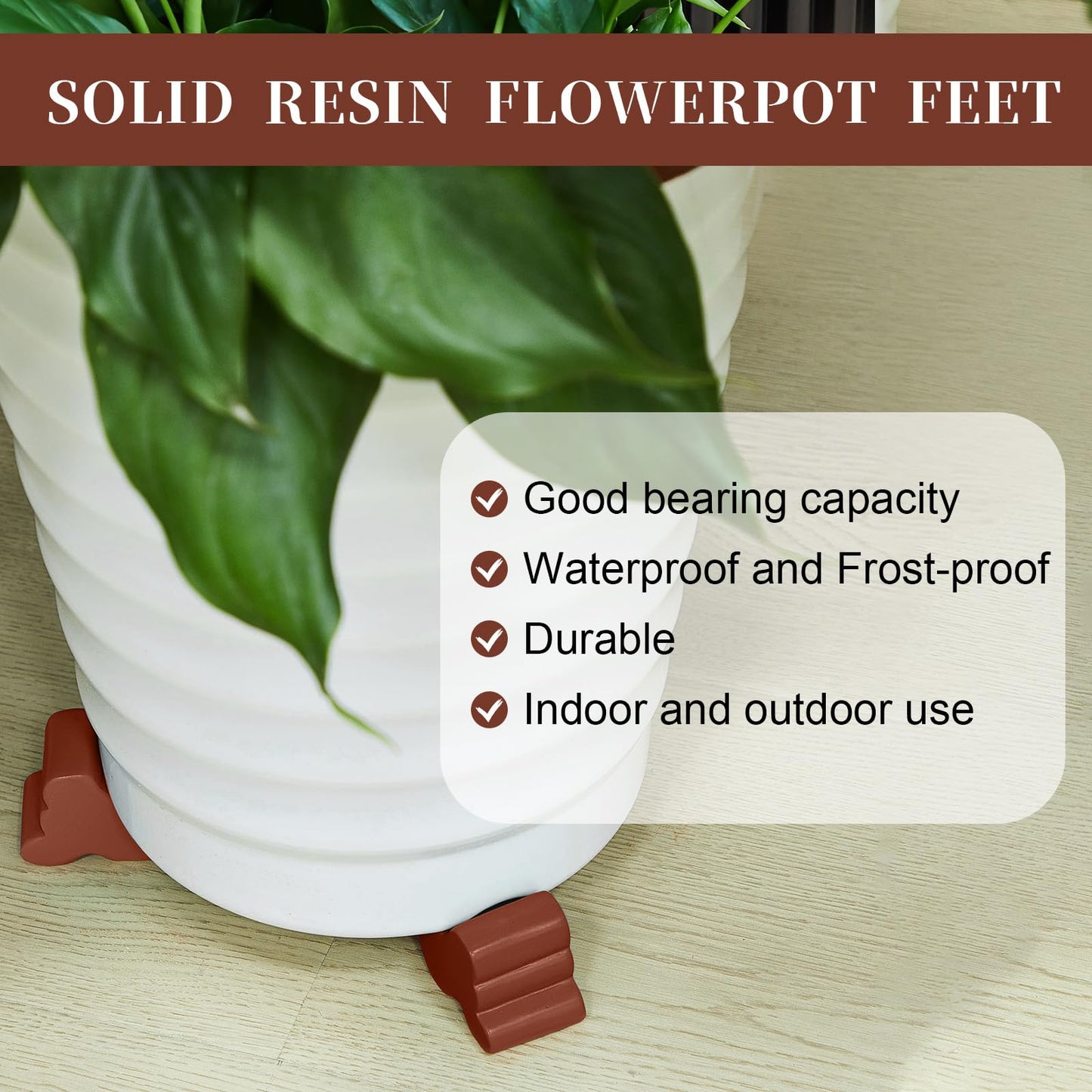 Kigeli 6 Pcs Resin Garden Pot Feet for Outdoor Planters 3 Inch Long 1.5 Inch Tall Flower Handmade Elevator Plant Feet Frost Proof Lifter for 14-20 in Pot(Brown)
