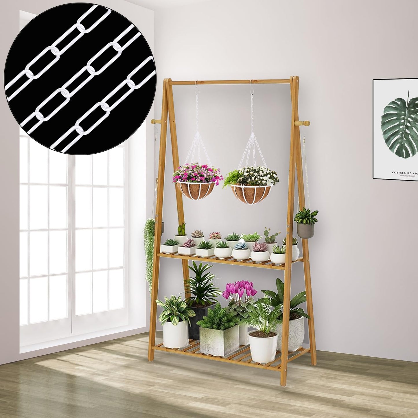 Omytie 12 Ft Heavy Duty Hanging Chain Kit with Connection Locks & Swag Ceiling Hooks for Lighting Fixture, Chandelier, Pendant, Lantern, Swag Lamp, Plant/Flower/Fruit Basket, Bird Feeder (White)