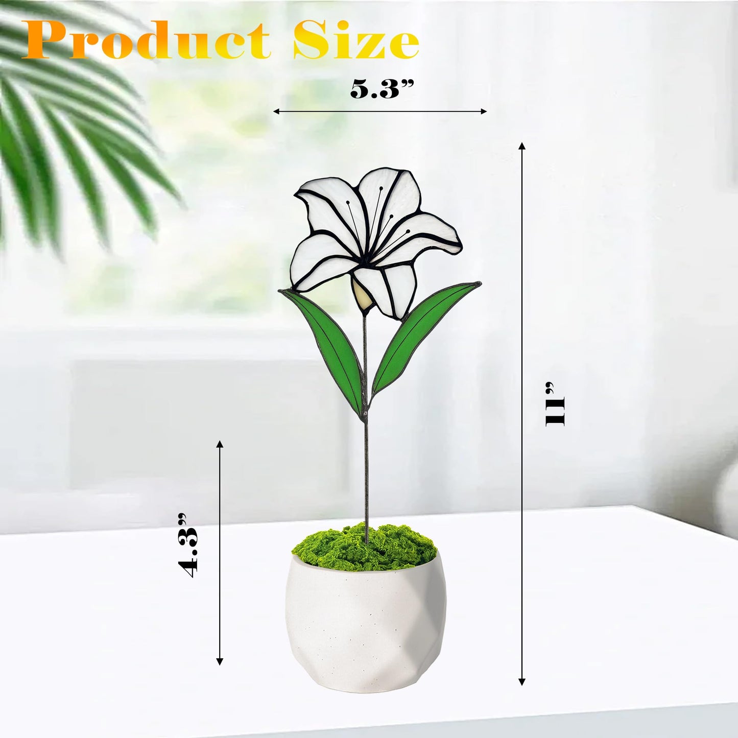Verssure Stained Glass Flower, Stained Glass Lily with Ceramic Pot, Real Handmade Sun Catcher, Eternal Lily Decorative Sculpture Gift for Women, Mom, Wife, Anniversary, Home Decor