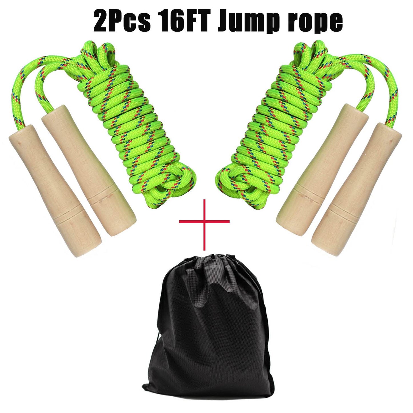 Double Dutch Jump Rope 16 ft 2 Pack, Adjustable Long Skipping Rope with Wooden Handle, Multiplayer Team Jumping Rope for Kids Adults, Long Enough for 5-6 Jumpers