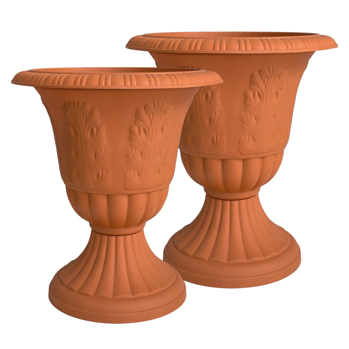 OUMUHE Set of 2 Goblet-Shaped Plastic Planter Urns, 16" H × 14.5" D Large Lightweight Durable Flower Pots, Decorative Indoor Outdoor Garden Patio Plant Containers (Terracotta)