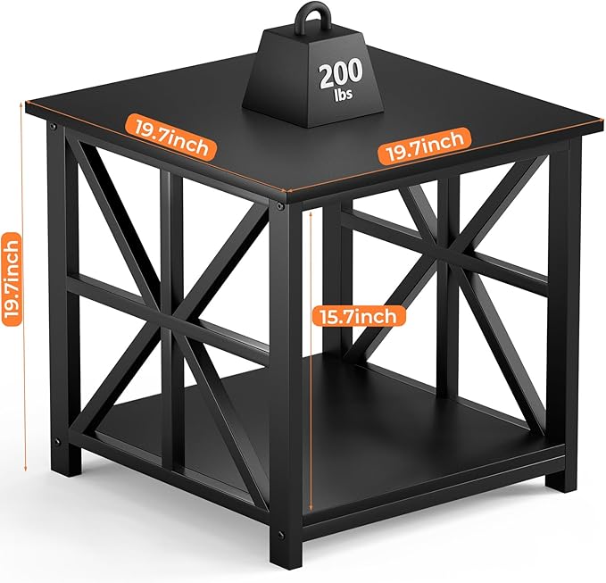 GreenForest End Table with 2-Tier Storage Shelf, 19.7 inch Side Table