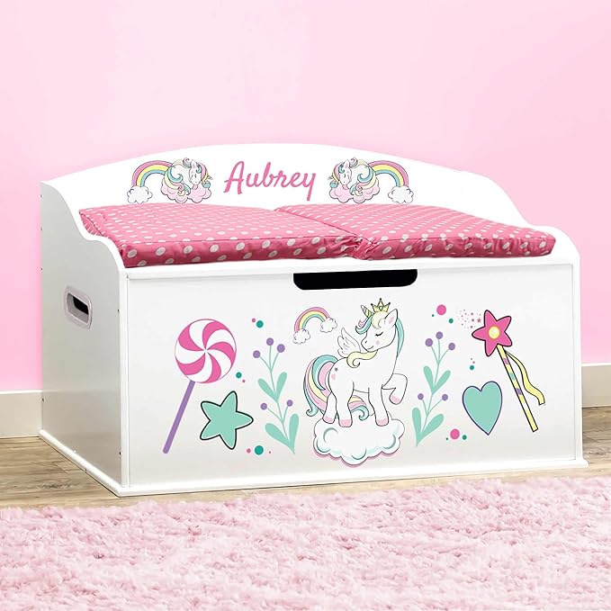 DIBSIES Personalized Creative Wonders Toy Box, Unicorns & Rainbows, 30 x 19.25