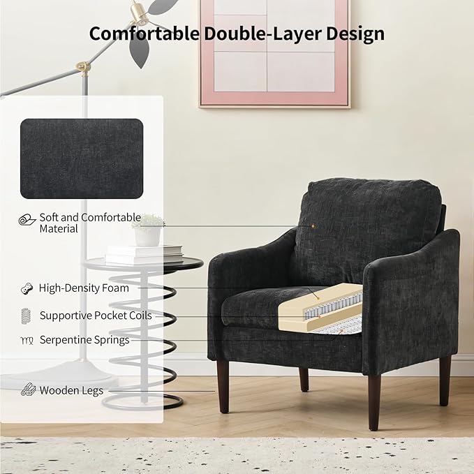 2PCS Mid Century Modern Accent Chair, Chenille Fabric Armchair