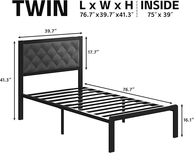 Fluest Twin Bed Frame with Headboard Linen Upholstered Bed Frame Platform