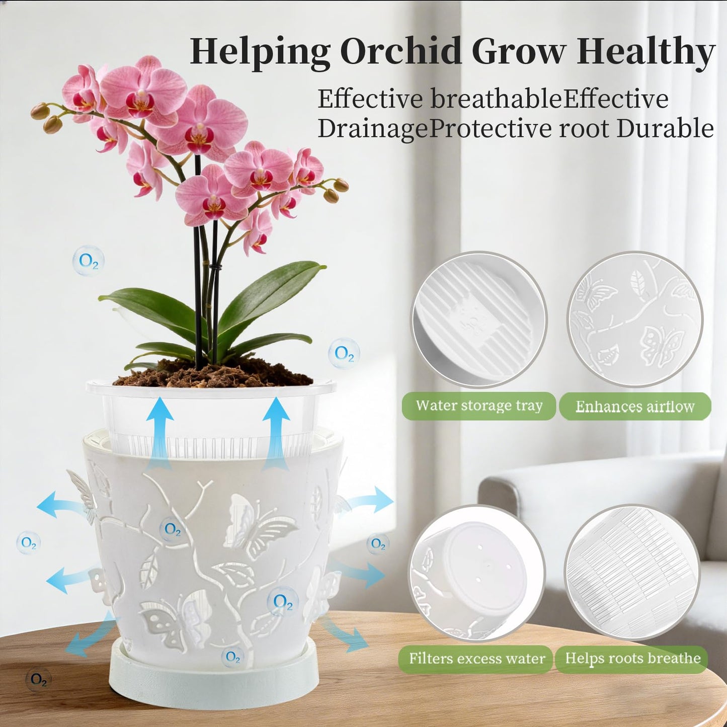LinyAlmY 2Pack Cutouts Orchid Pots for Indoor Plants,5.75 Inch Clear Small Orchid Pots with Holes for Repotting Kit,Macetas para Orqudeas(White)