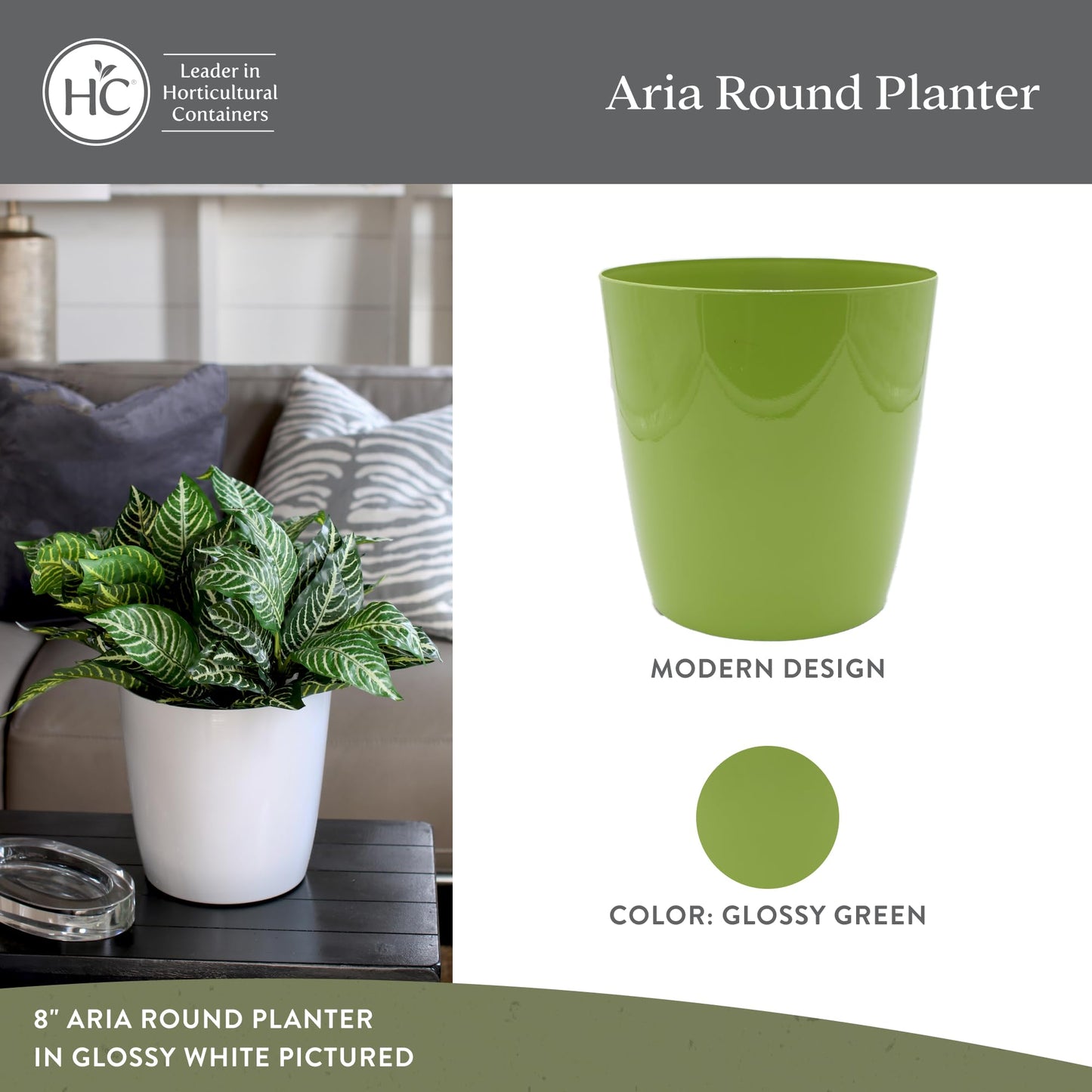 The HC Companies Aria Round Self-Watering Pot - Lightweight Plastic Planter for Herbs & More - Durable Plant Pots for Indoor Plants & Outdoor Plants (6" Glossy Avocado, Pack of 1)